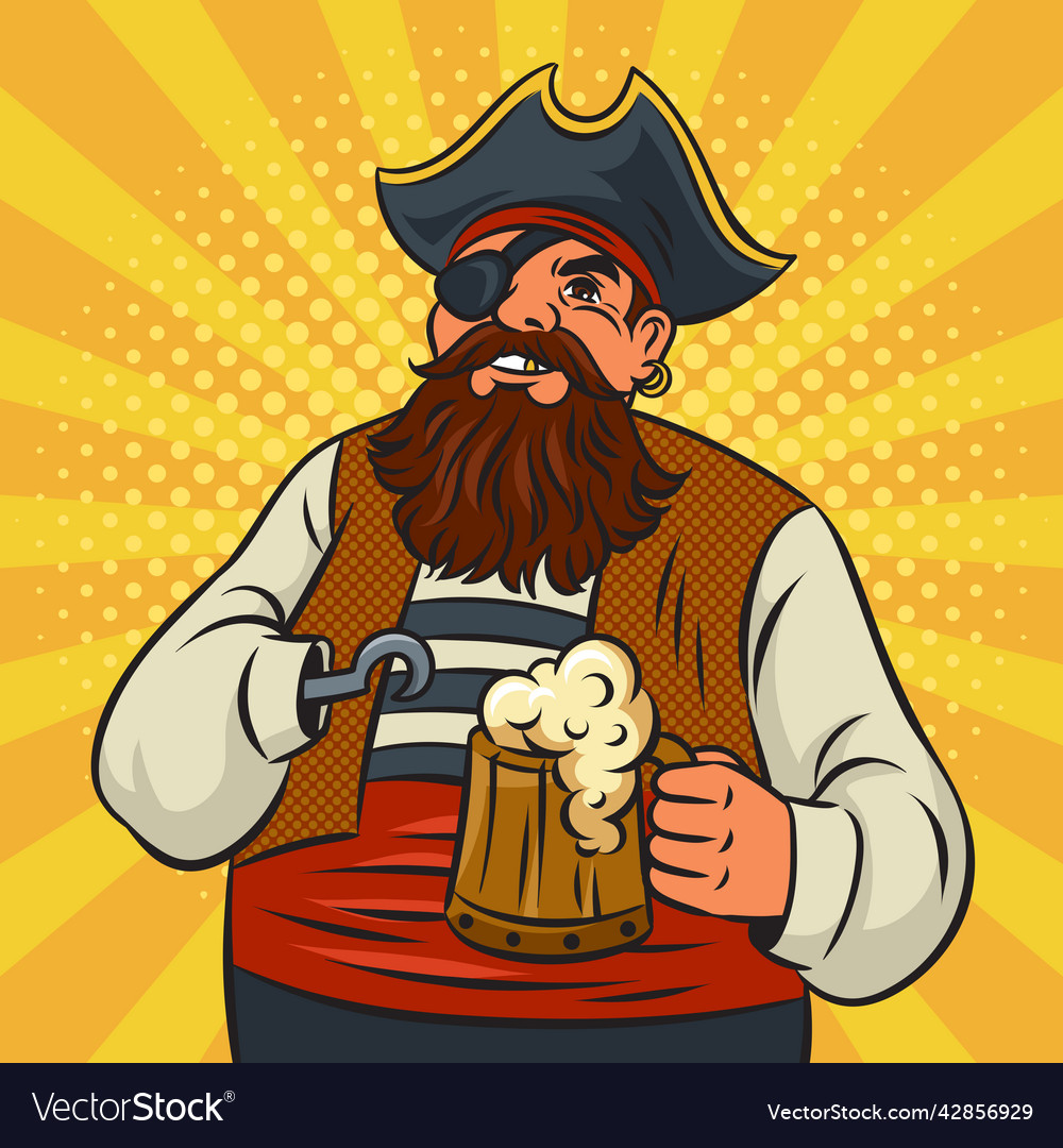 Pirate with mug of beer comic book pop art