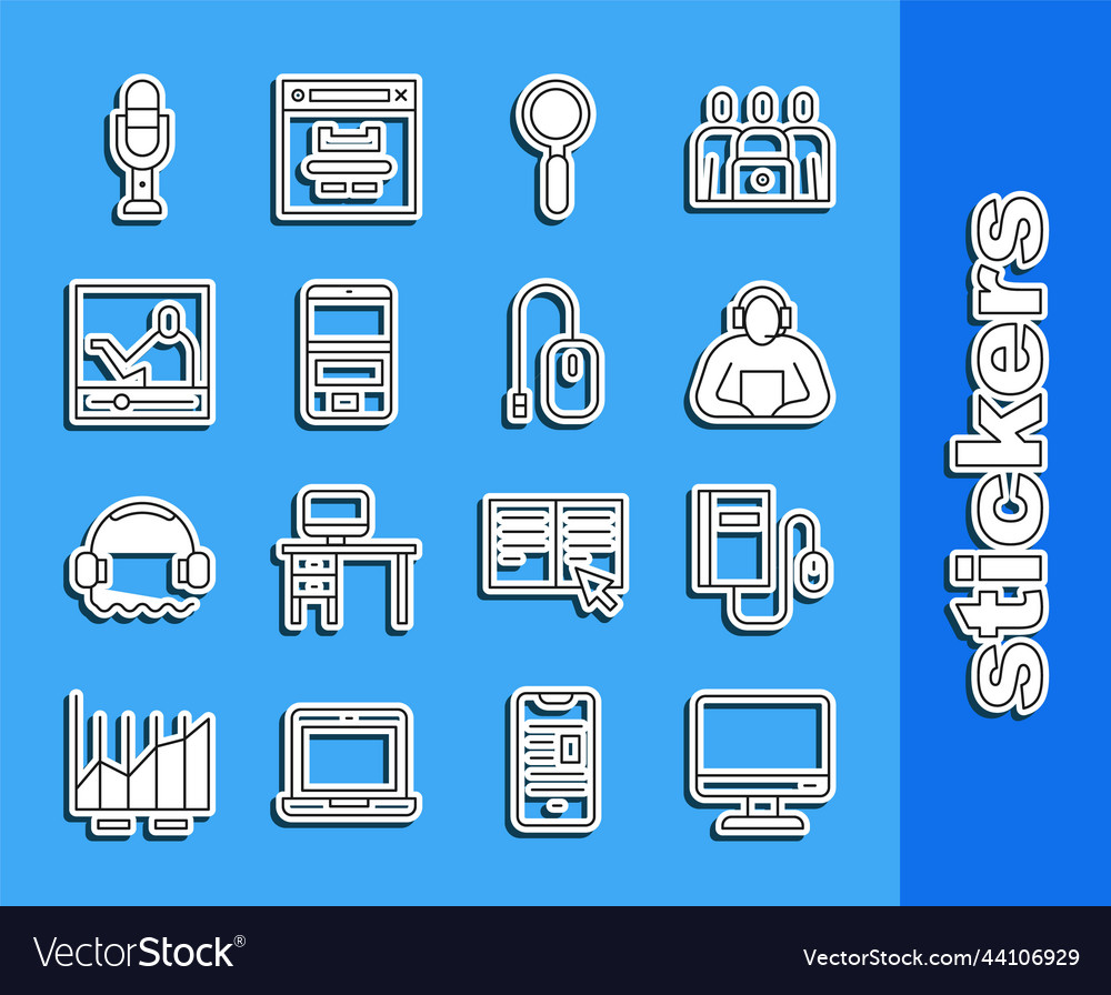 Set line computer monitor screen electronic book vector image Set line computer monitor screen electronic book