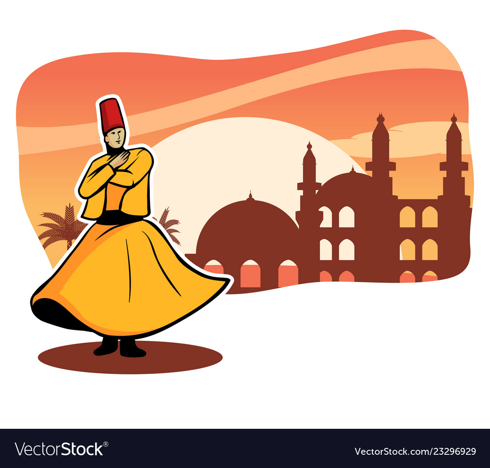 Whirling dervish dancing at sunset