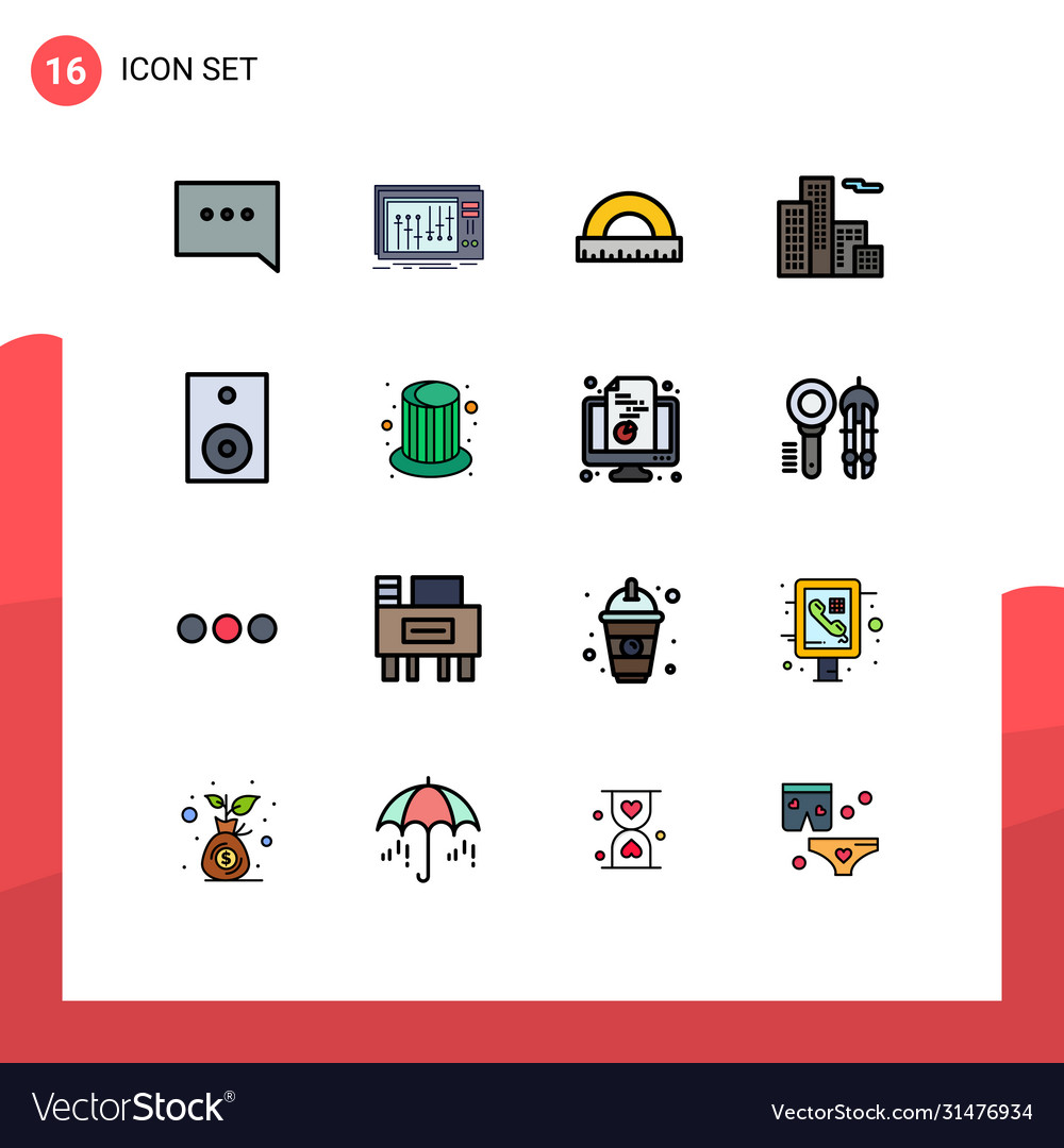 16 universal flat color filled lines set for web