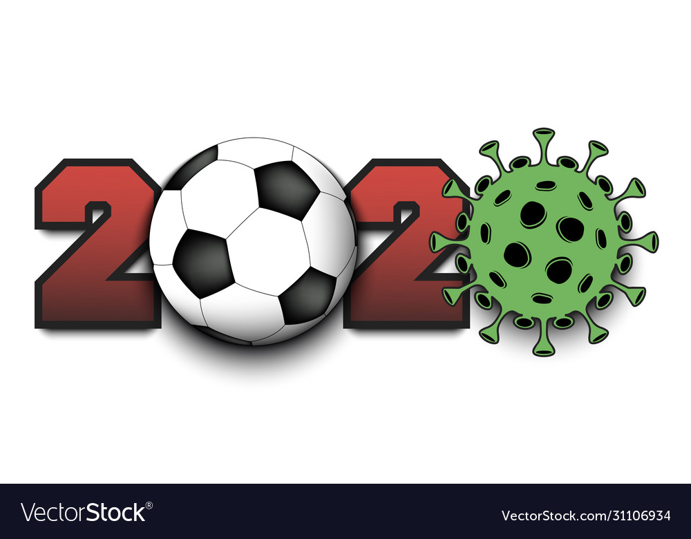 2020 and coronavirus sign with soccer ball Vector Image