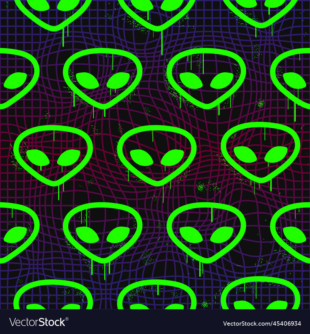 Alien face and warp grid seamless pattern Vector Image