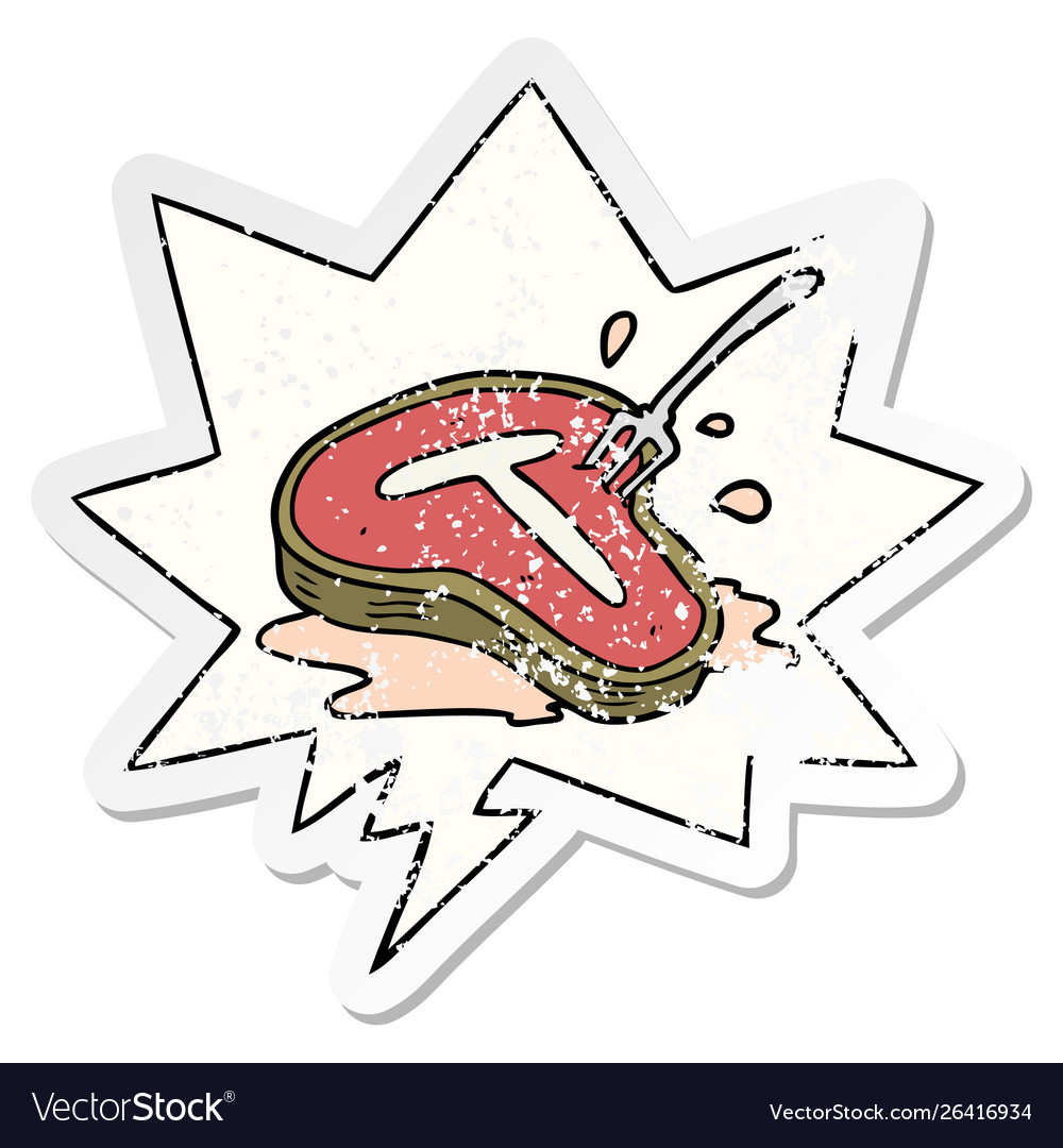 Cartoon cooked steak and fork speech bubble