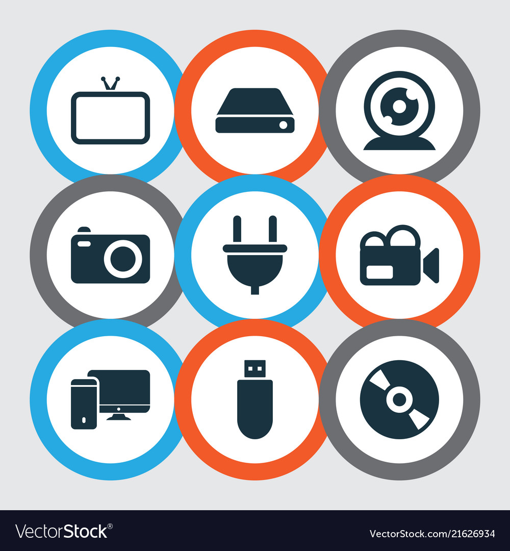 Electronics icons set with computer tv web
