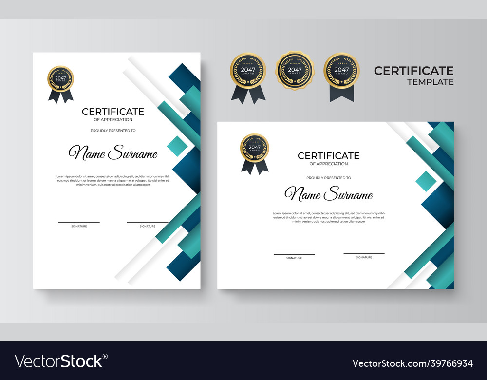 Elegant blue green and gold diploma certificate Vector Image