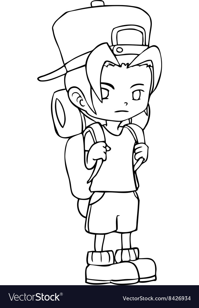 Line-art A Boy With Backpack Royalty Free Vector Image