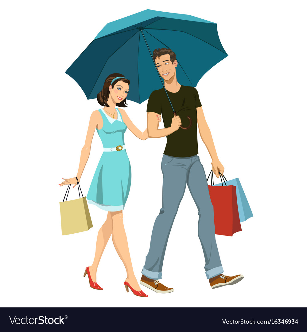 Loving couple under an umbrella