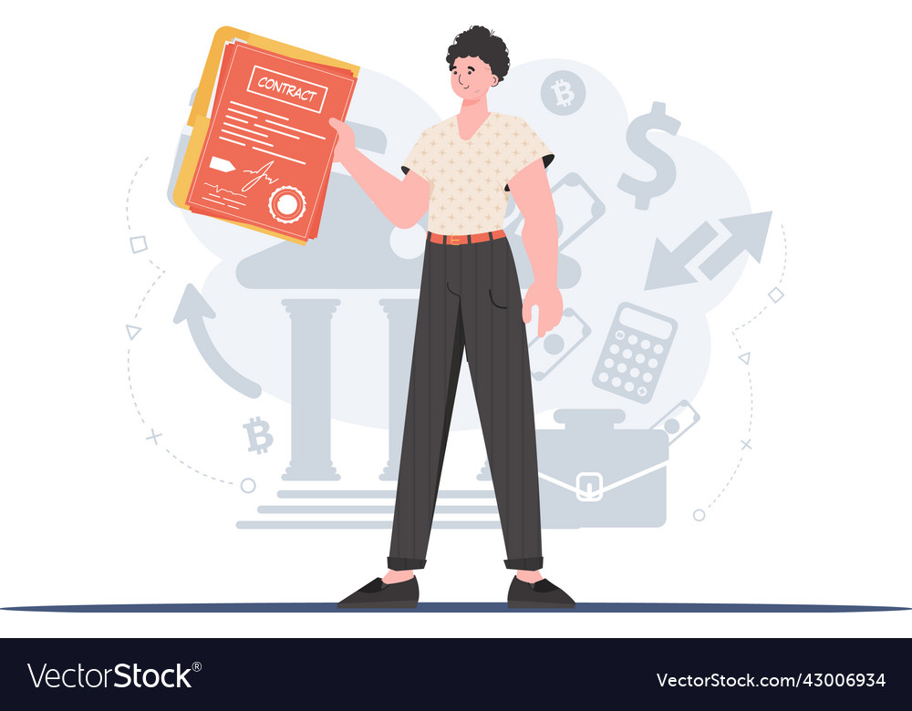 Man is holding a contract the character vector image Man is holding a contract the character