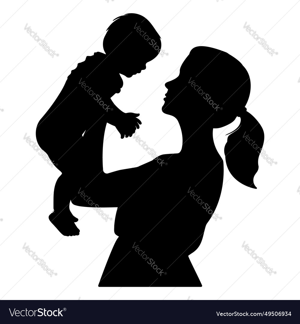 Mother lifting his son silhouette Royalty Free Vector Image