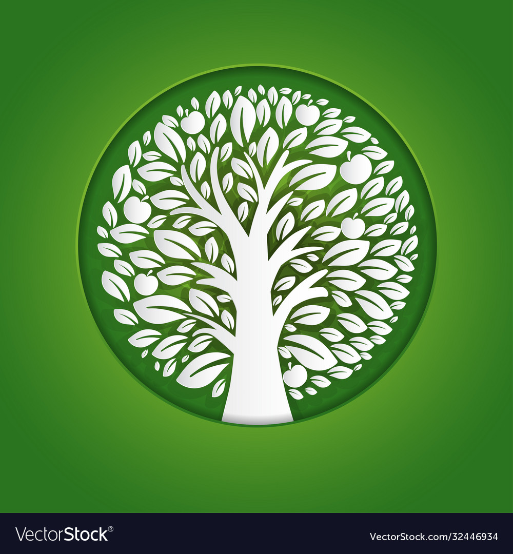 Paper art apple tree in circle design