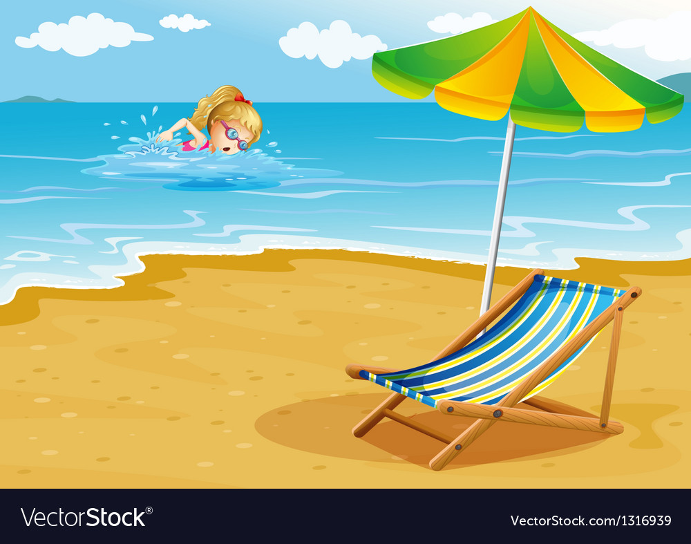 A Swimming At The Beach With Chair And An Vector Image