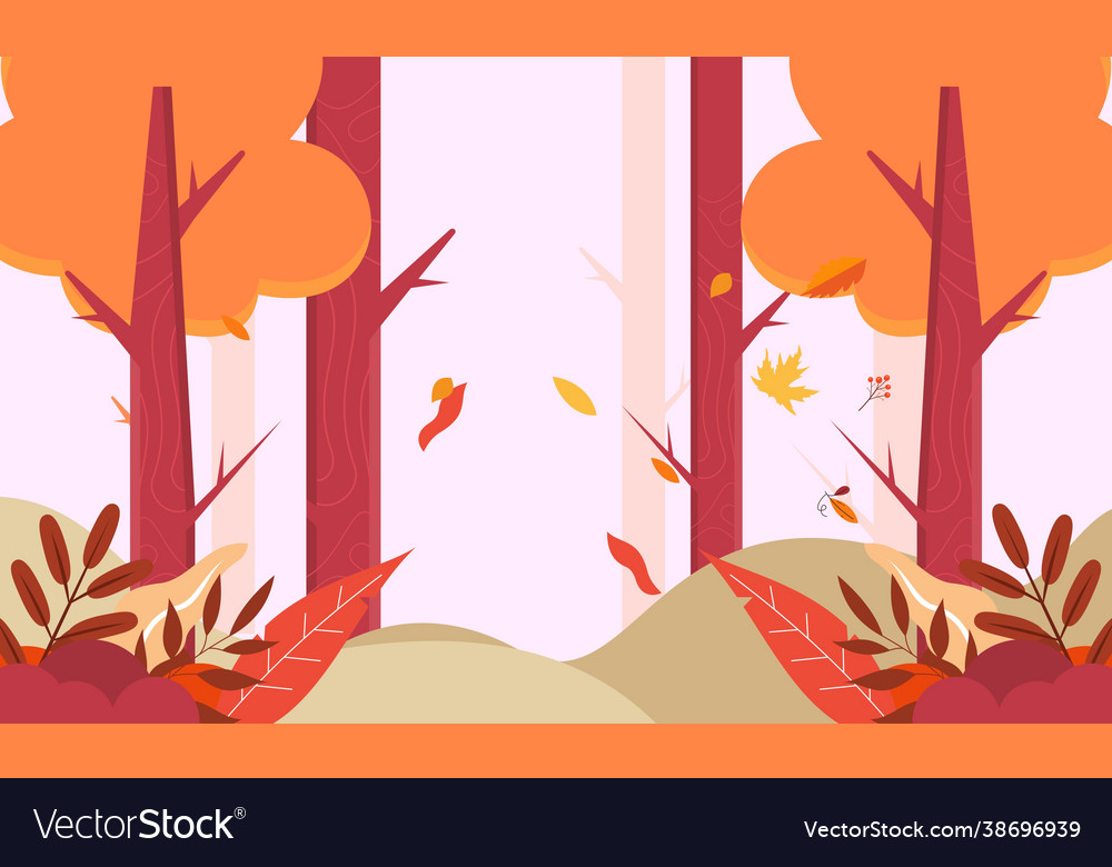 Flat design autumn background with colorful trees