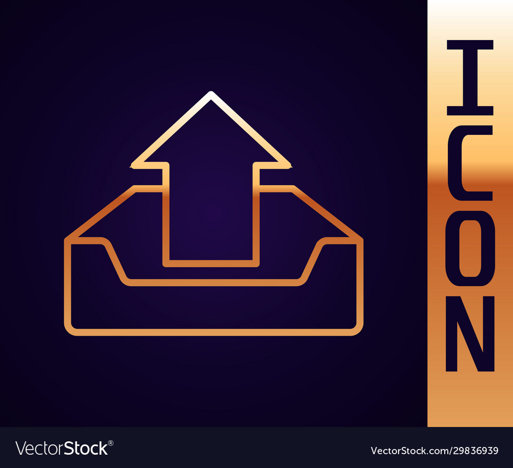 Gold line upload inbox icon isolated on black