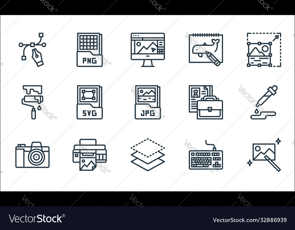 Graphic design line icons linear set quality vector image Graphic design line icons linear set quality