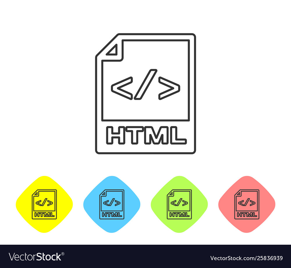 Grey html file document icon download button vector image Grey html file document icon download button