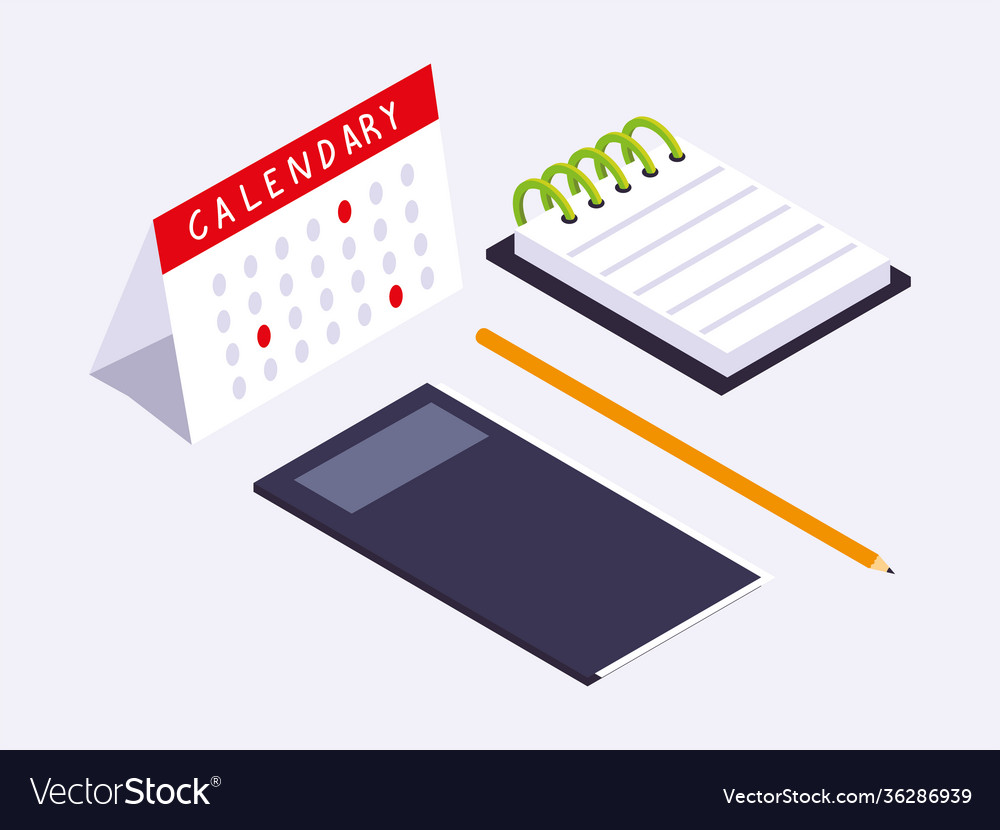 Office workspace notebook calendar notepad
