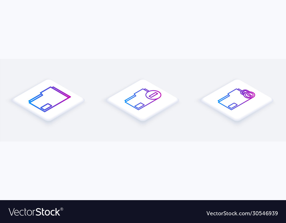 Set isometric line document folder vector image Set isometric line document folder