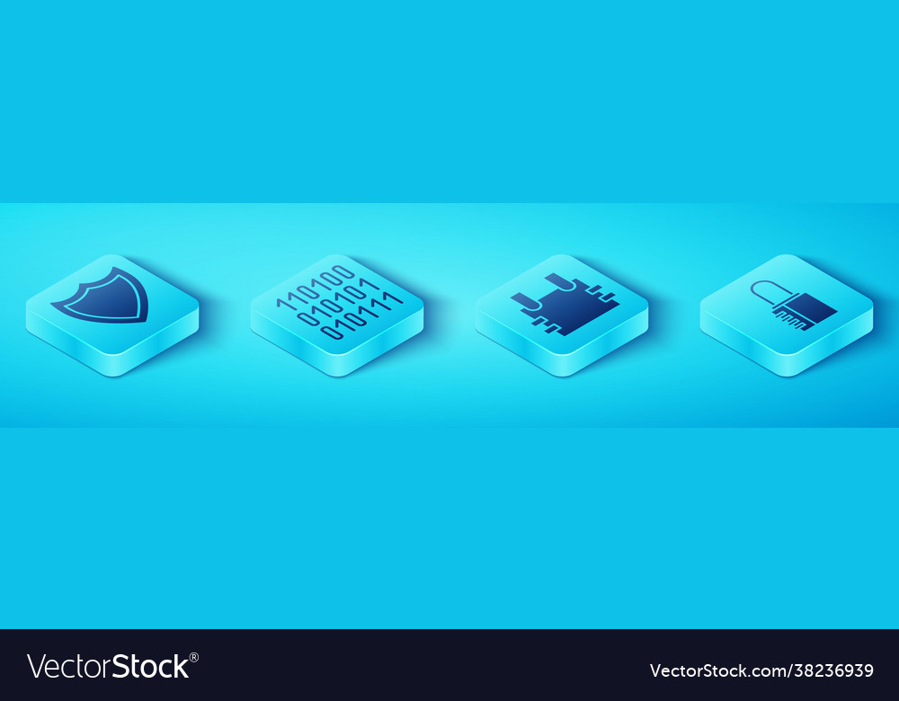 Set isometric shield binary code safe vector image Set isometric shield binary code safe