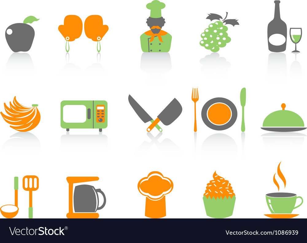 Simple color kitchen icons set