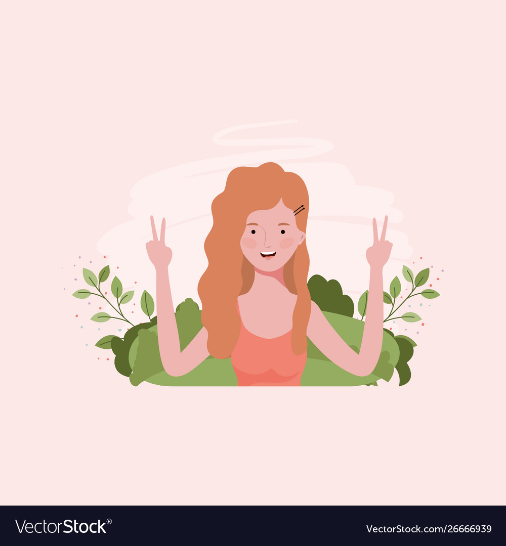 Young and beautiful girl in camp with leafs Vector Image