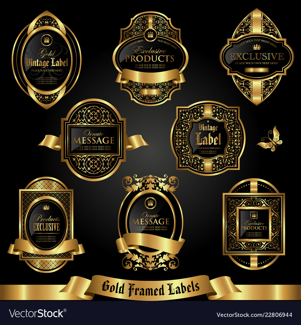 Dark gold-framed labels in vintage style Vector Image