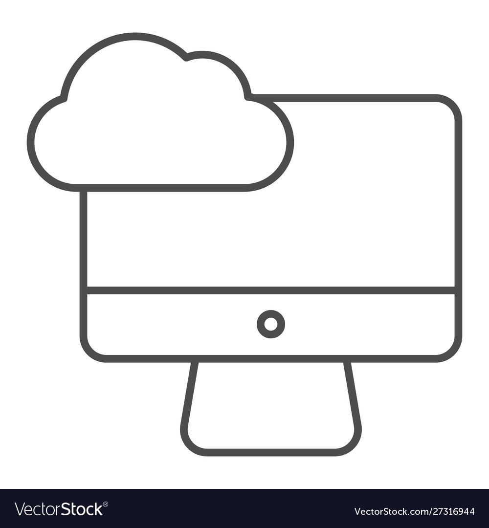 Desktop cloud computing thin line icon vector image Desktop cloud computing thin line icon