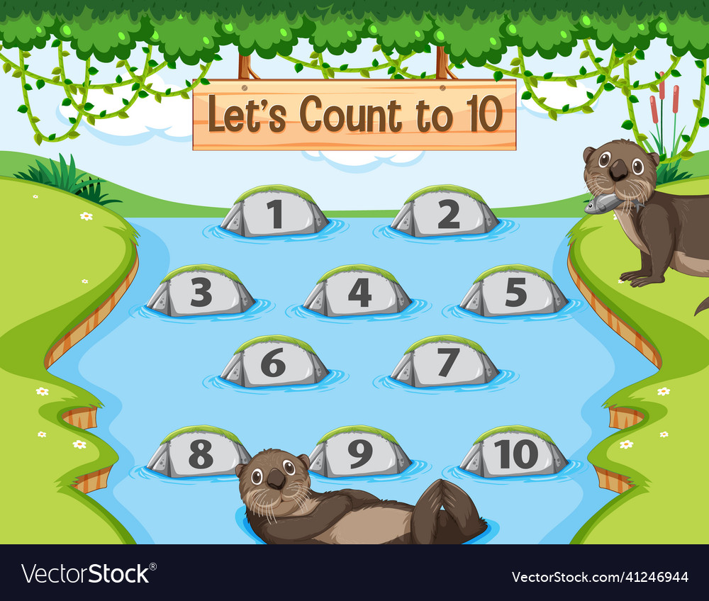 Forest Scene With Lets Count To 10 Game Template Vector Image Forest Scene With Lets Count To 10 Game Template Vector Image
