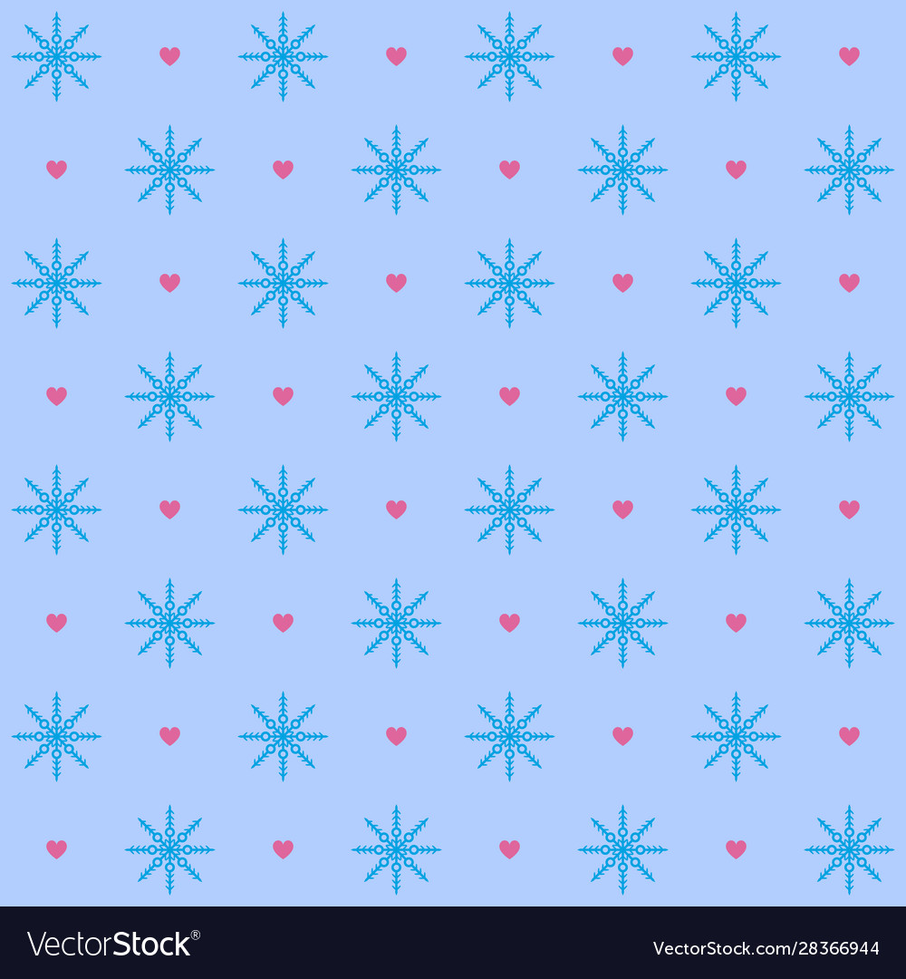 Snowflake pattern with hearts seamless background vector image Snowflake pattern with hearts seamless background