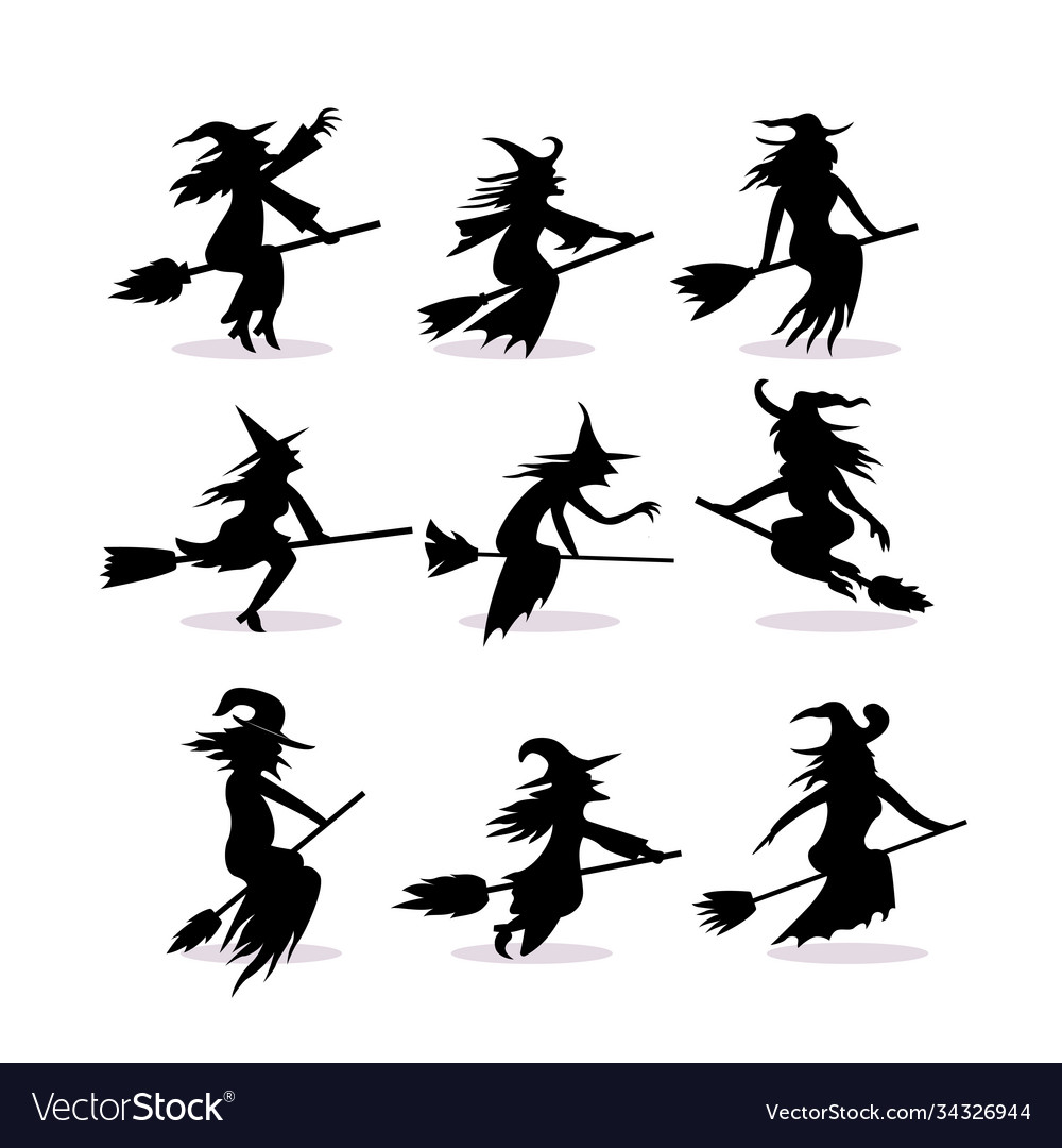 Witch silhouettes set isolated on white background