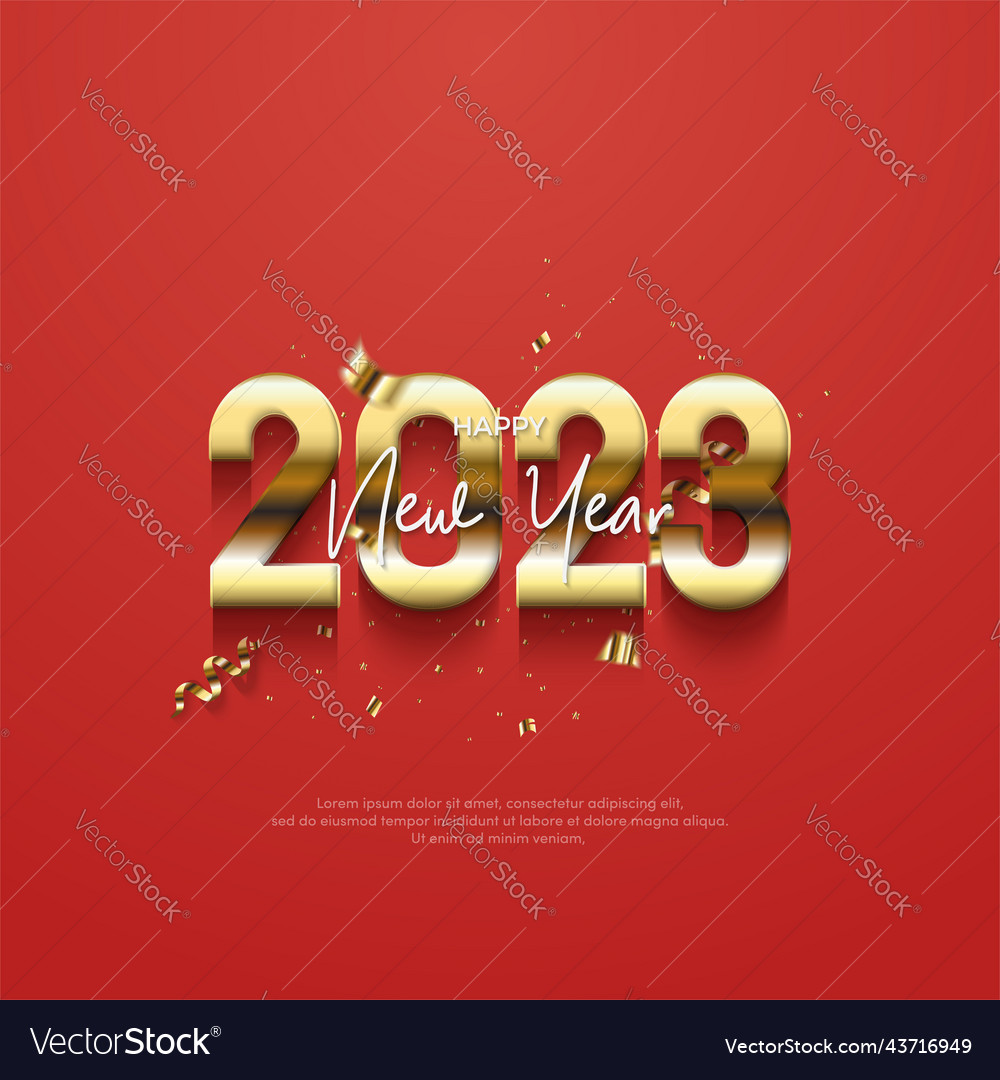 2023 3d gold numbers on red square background