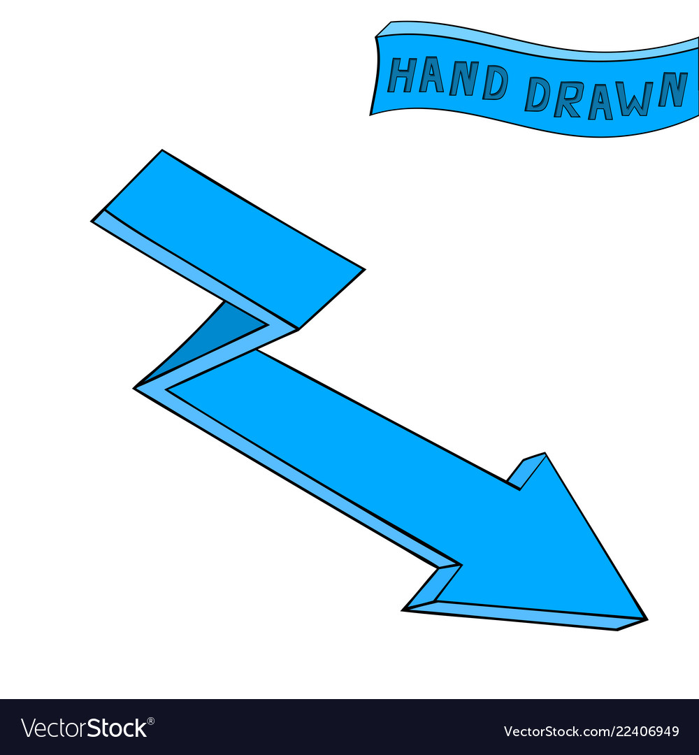 Blue down arrow hand drawn sketch