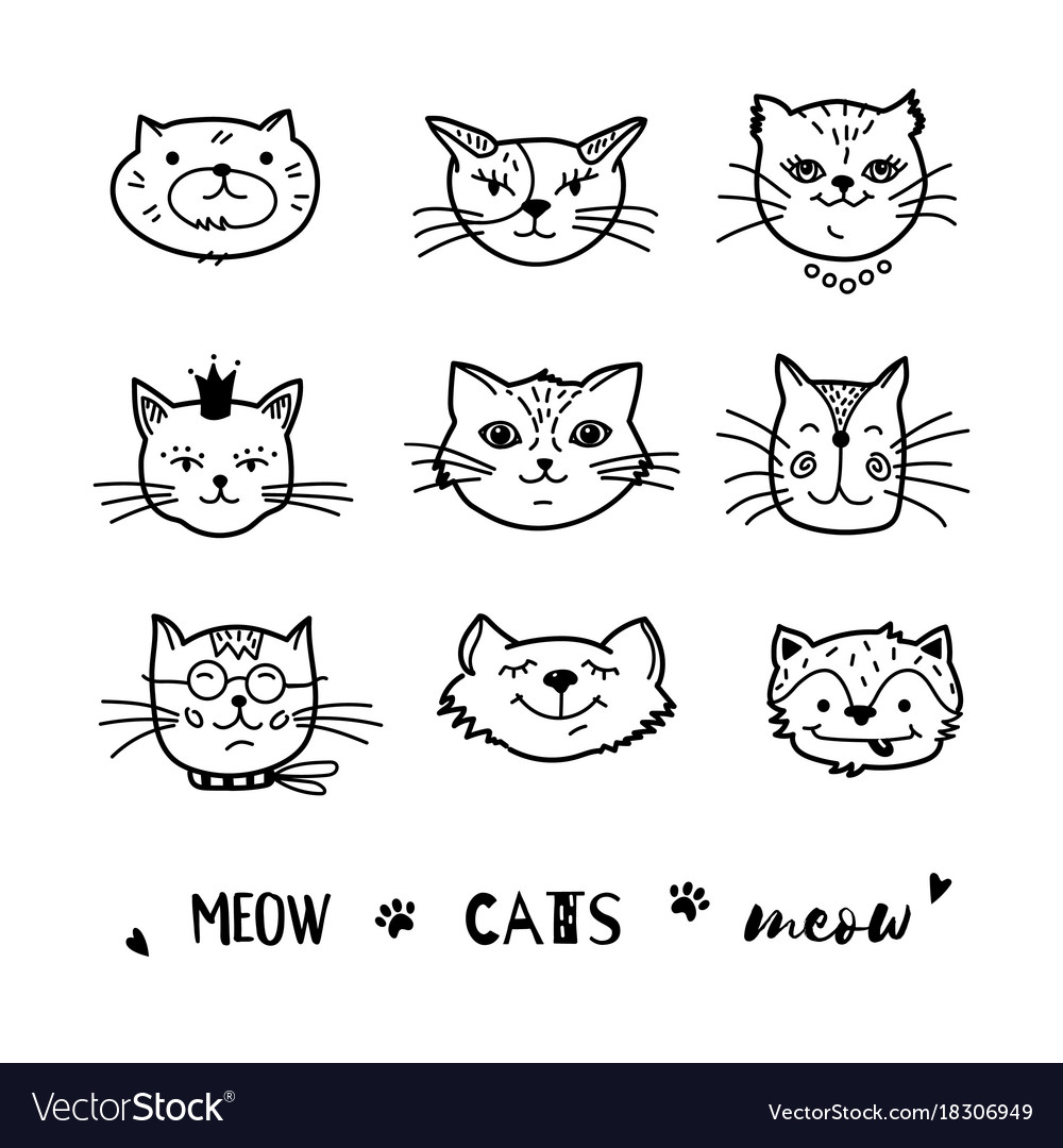 Cute Cats Collection, Vector Icons, Hand Drawn Illustrations