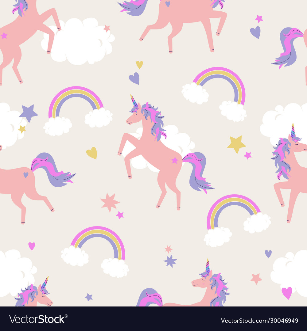 Cute seamless pattern with unicorns rainbows vector image Cute seamless pattern with unicorns rainbows