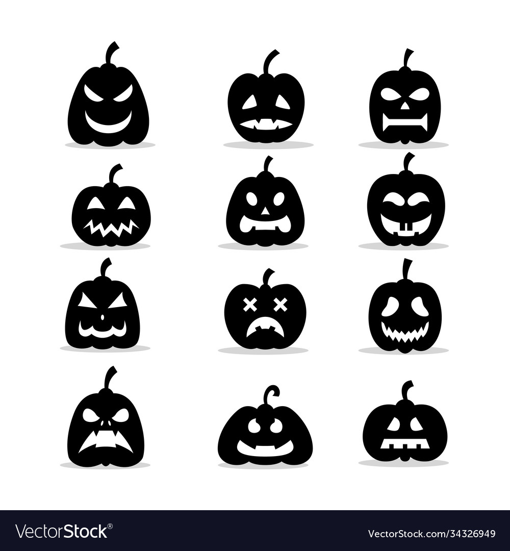 Halloween pumpkin silhouettes set isolated Vector Image