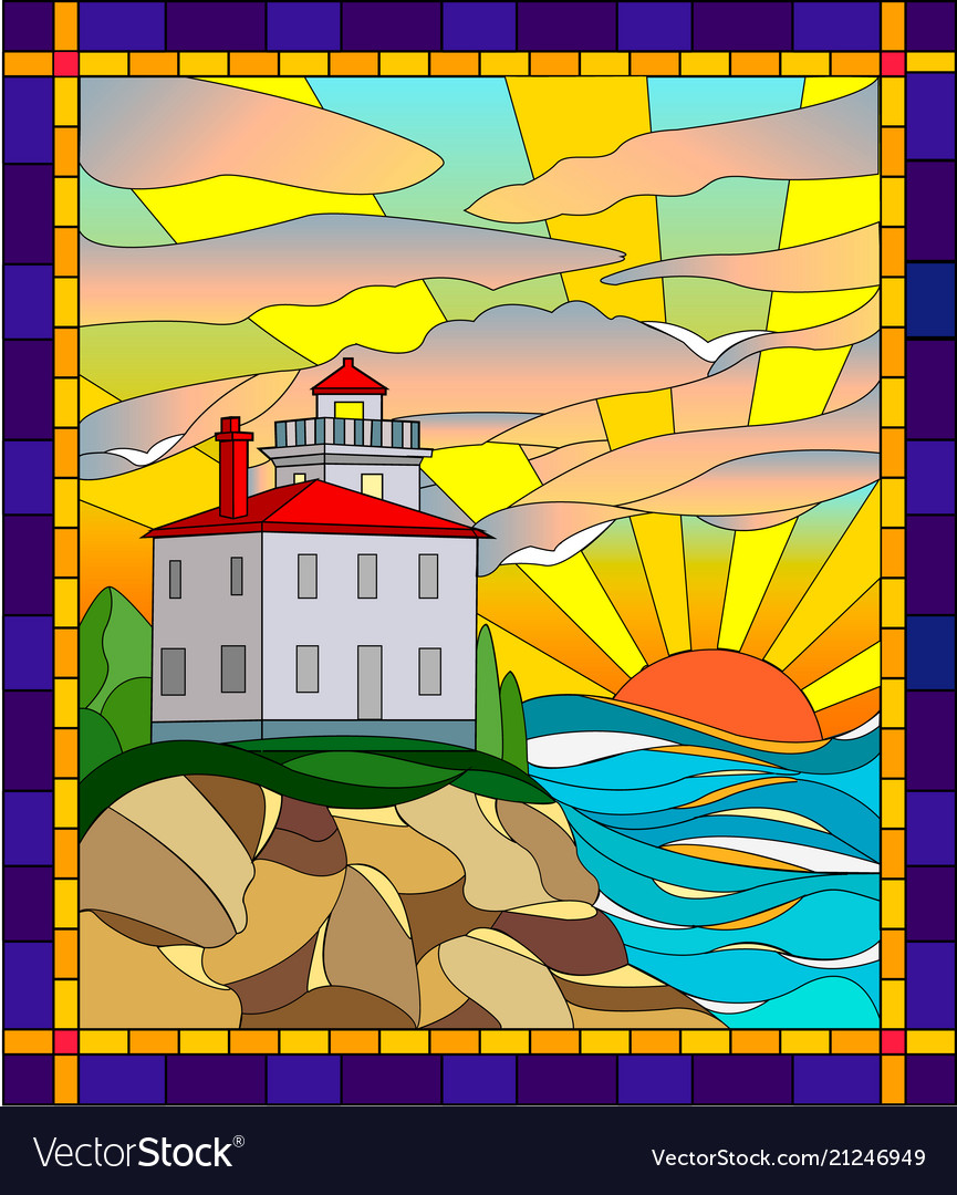 In Stained Glass Style Lighthouse