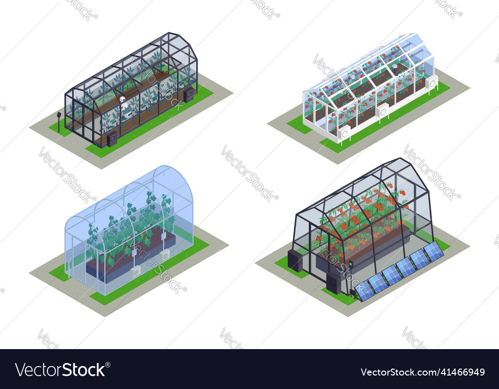 Isometric greenhouse modern smart icon set