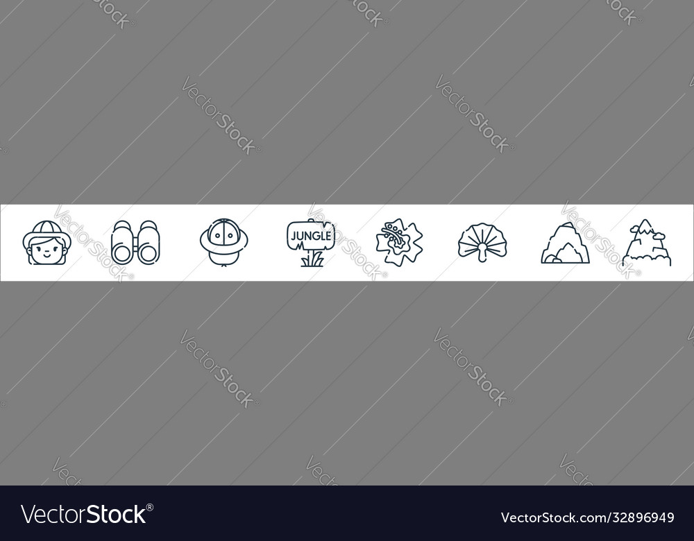 Jungle line icons linear set quality vector image Jungle line icons linear set quality