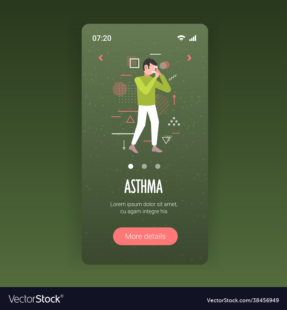 Man using spray inhaler to stop asthma attack