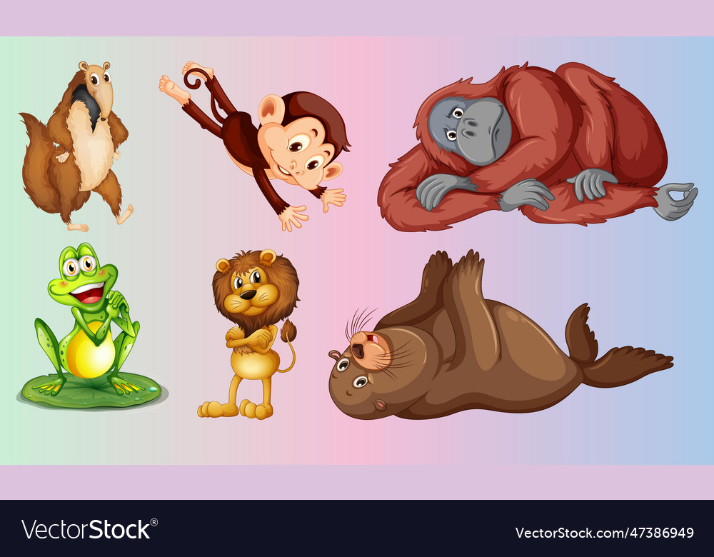 Many wild animals with different pose on gradient vector image Many wild animals with different pose on gradient