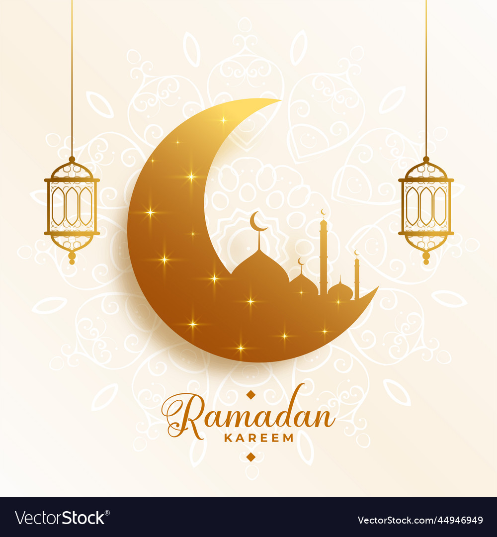 Religious ramadan kareem golden moon and mosque Vector Image