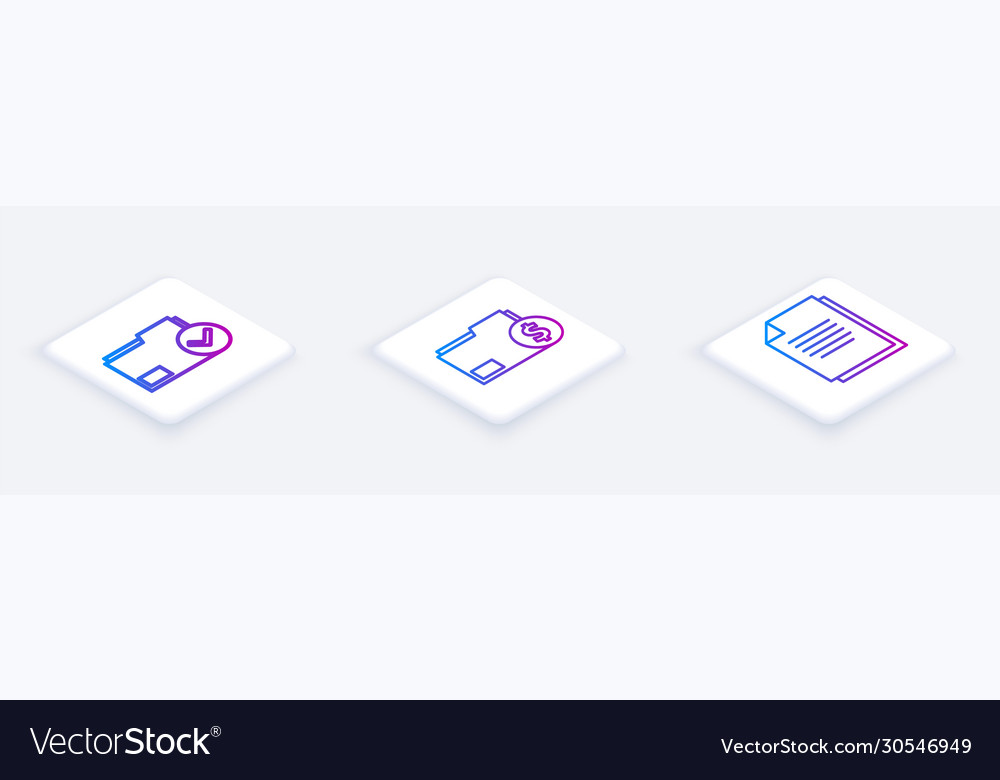 Set isometric line document folder and check mark vector image Set isometric line document folder and check mark
