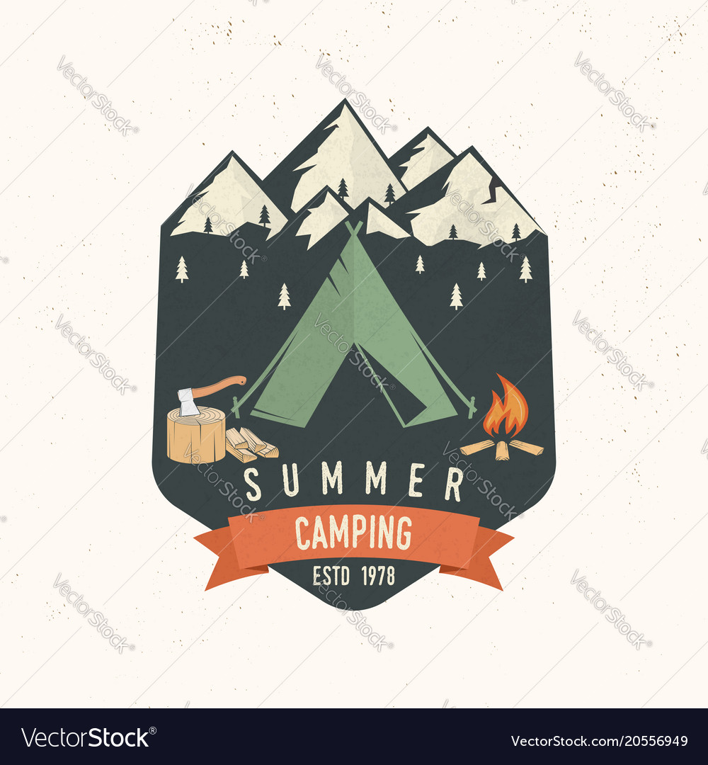 Summer camping badge Royalty Free Vector Image