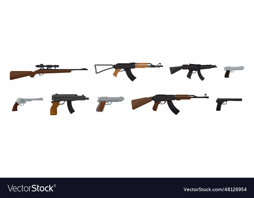 Handguns or pistol models with firing trigger vector image Handguns or pistol models with firing trigger