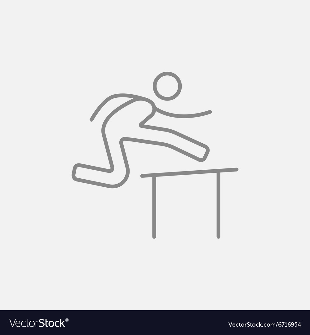 Man running over barrier line icon