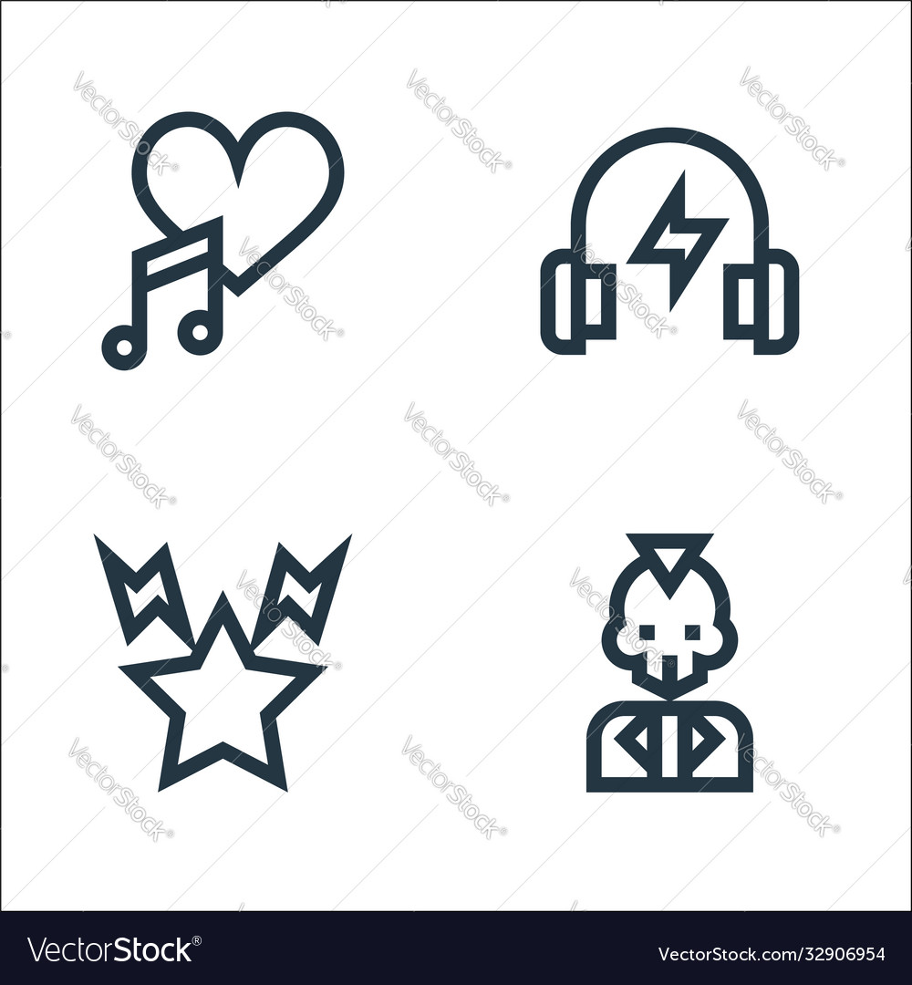 Rock and roll line icons linear set quality vector image Rock and roll line icons linear set quality