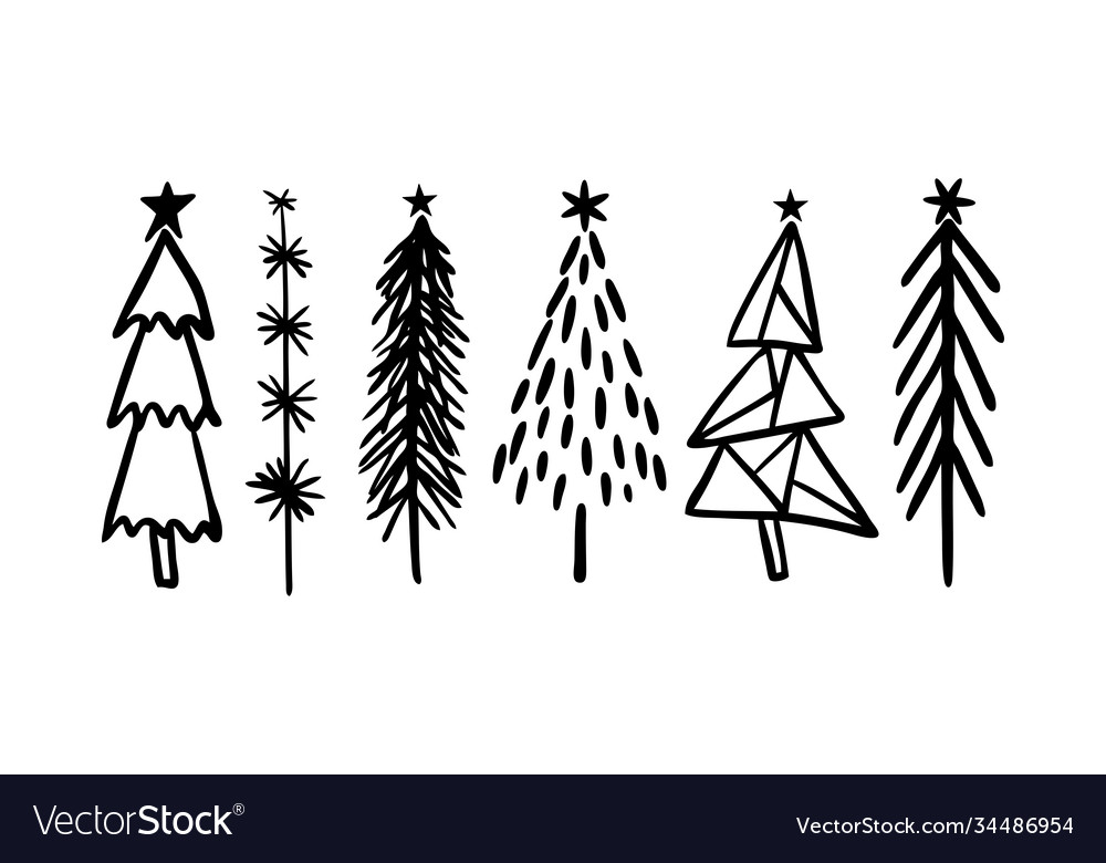 Rustic christmas tree winter forest set Royalty Free Vector