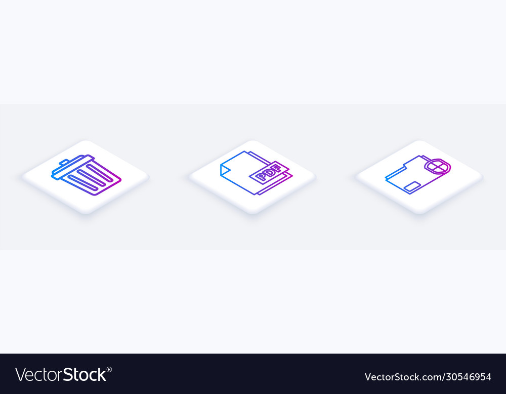 Set isometric line trash can pdf file document