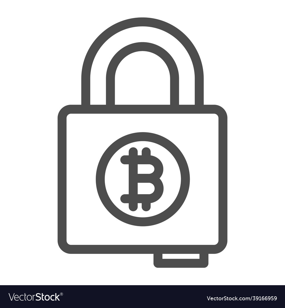 Bitcoin under lock and key line icon