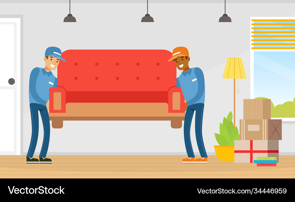 Furniture delivery service two men Royalty Free Vector Image