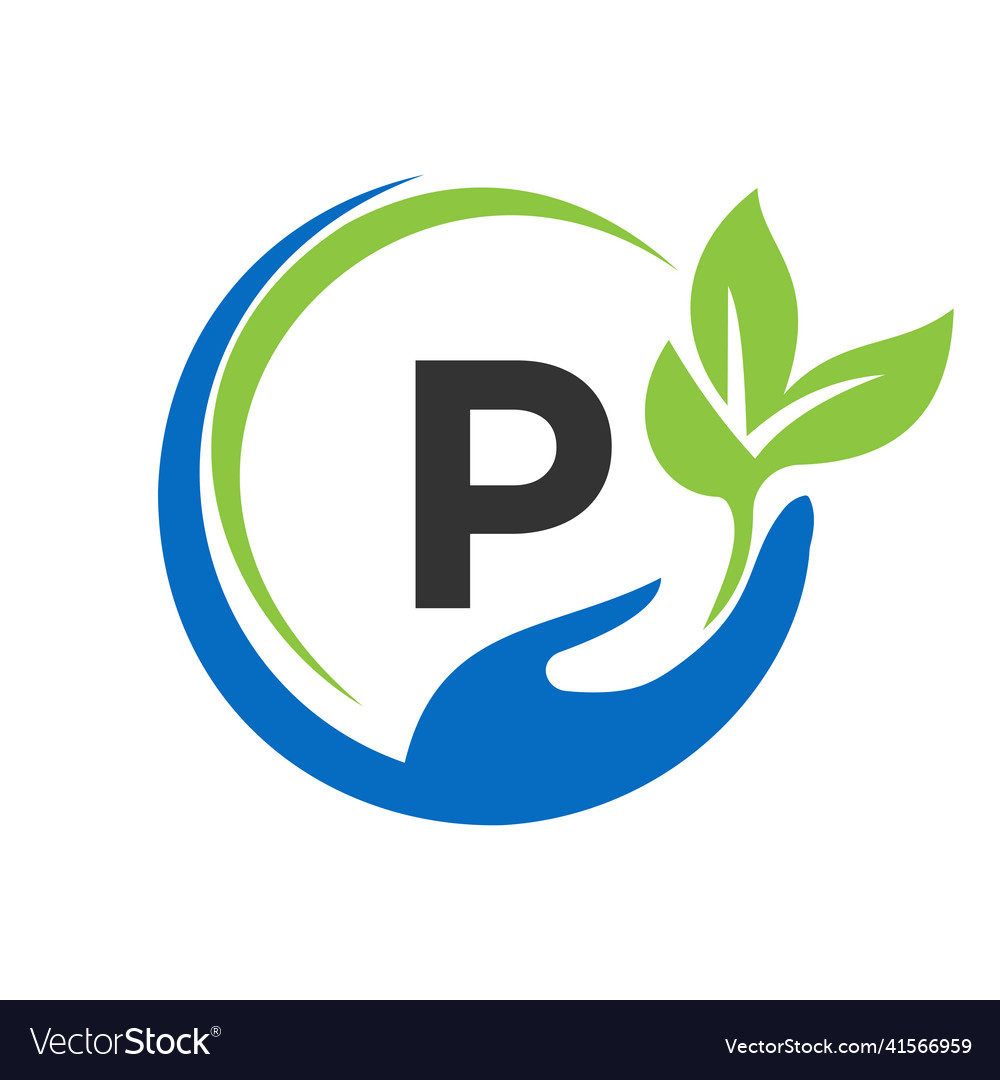 Hand on letter p logo design healthcare care